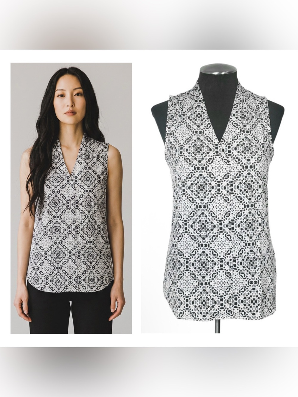 🆕 Van Heusen – Geo Print Sleeveless V-Neck Career Shell Top – Extra Small XS